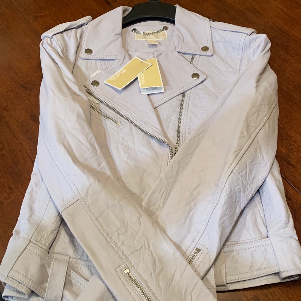 Authentic, brand new with tags Michael Kors lavender rare color Leather Jacket L